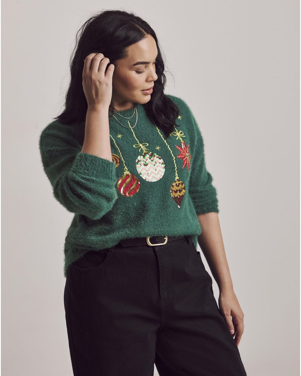 Julipa Green Christmas Bauble Fluffy Jumper