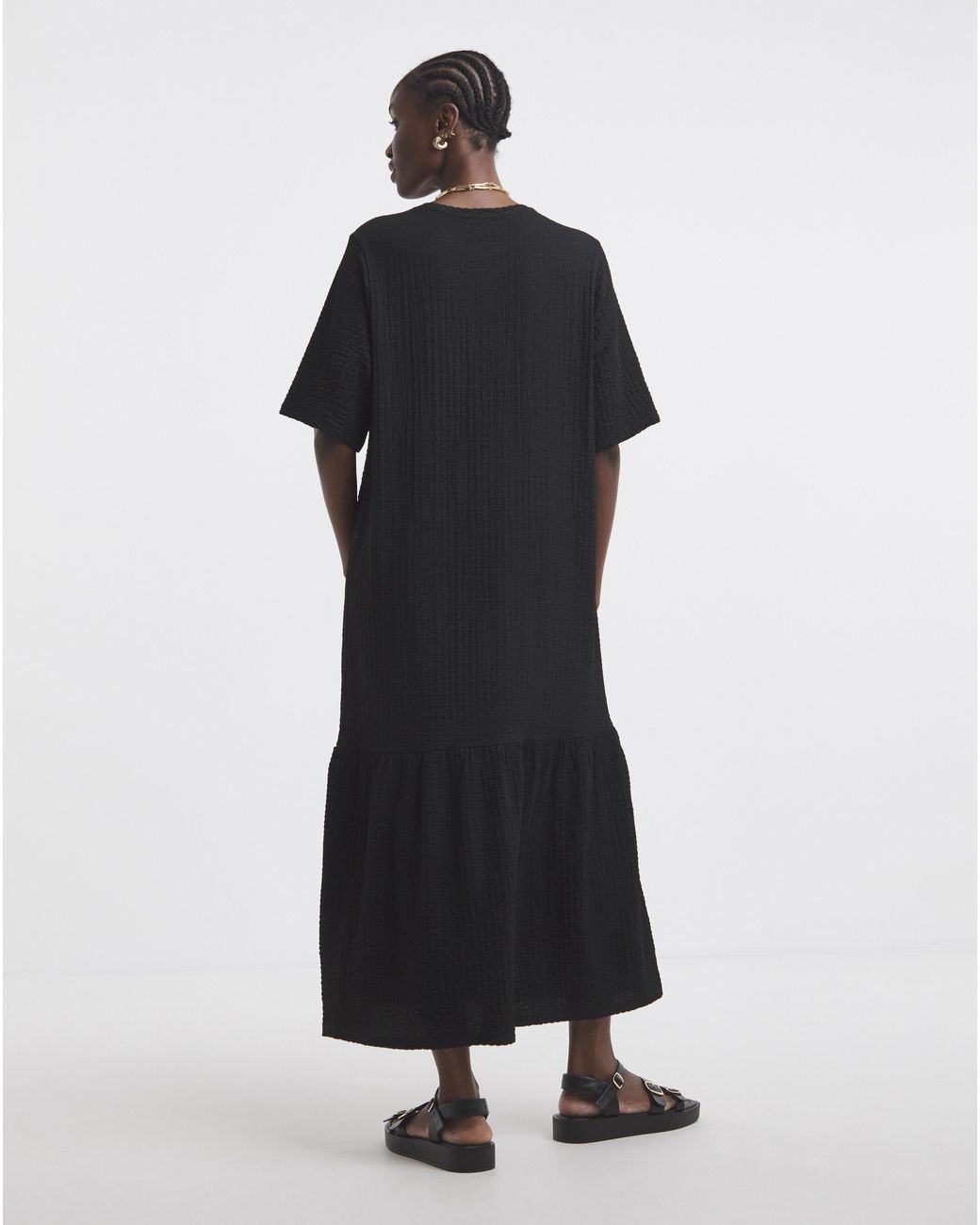Simply Be Black Textured Jersey Drop Waist Midi Dress