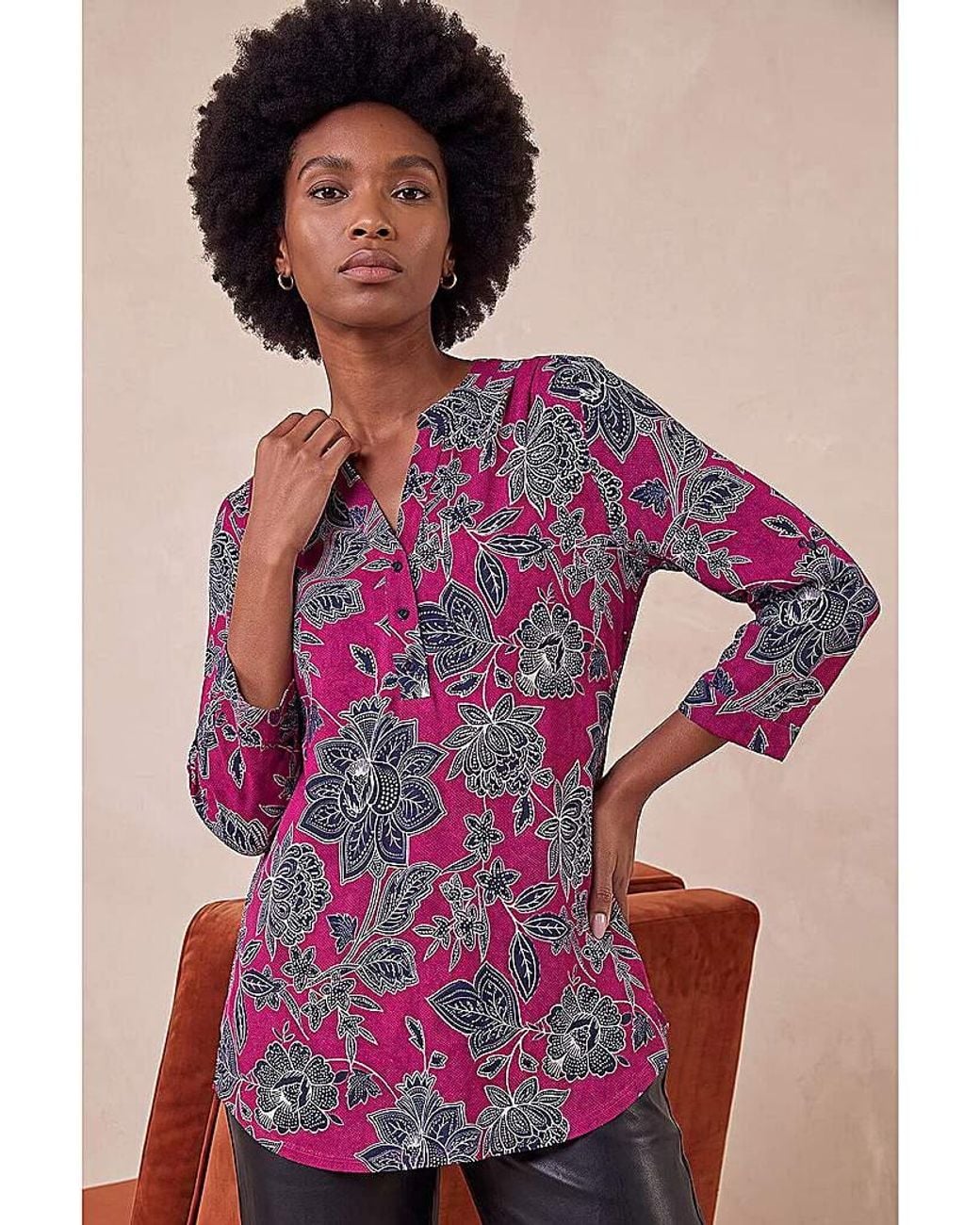 Roman Purple Roman Floral Puff Print Stretch Shirt