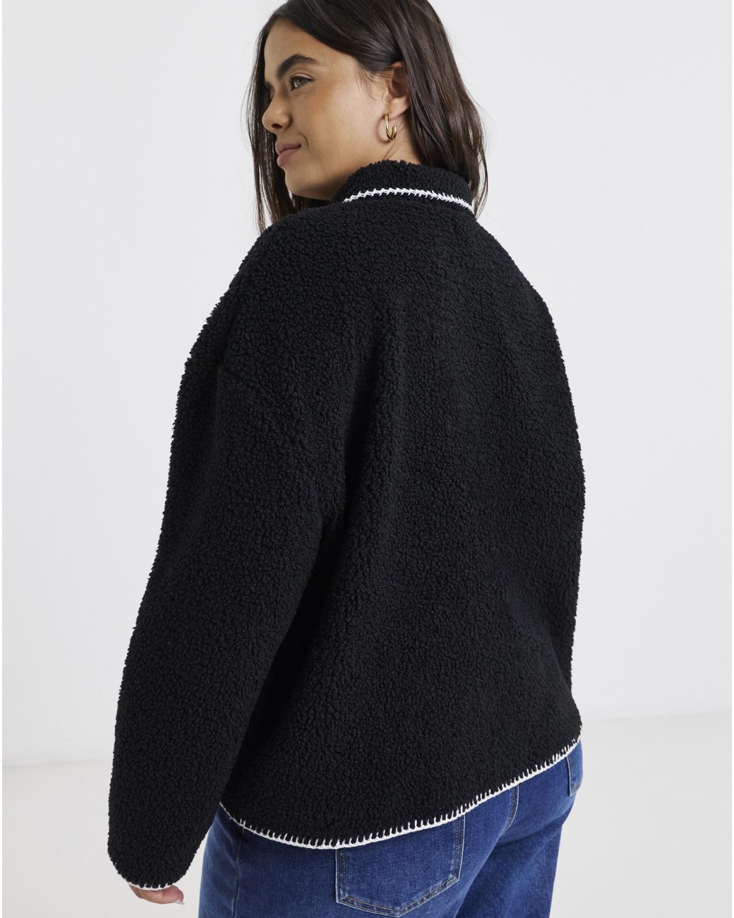 Simply Be Black Whipstitch Teddy Button Through