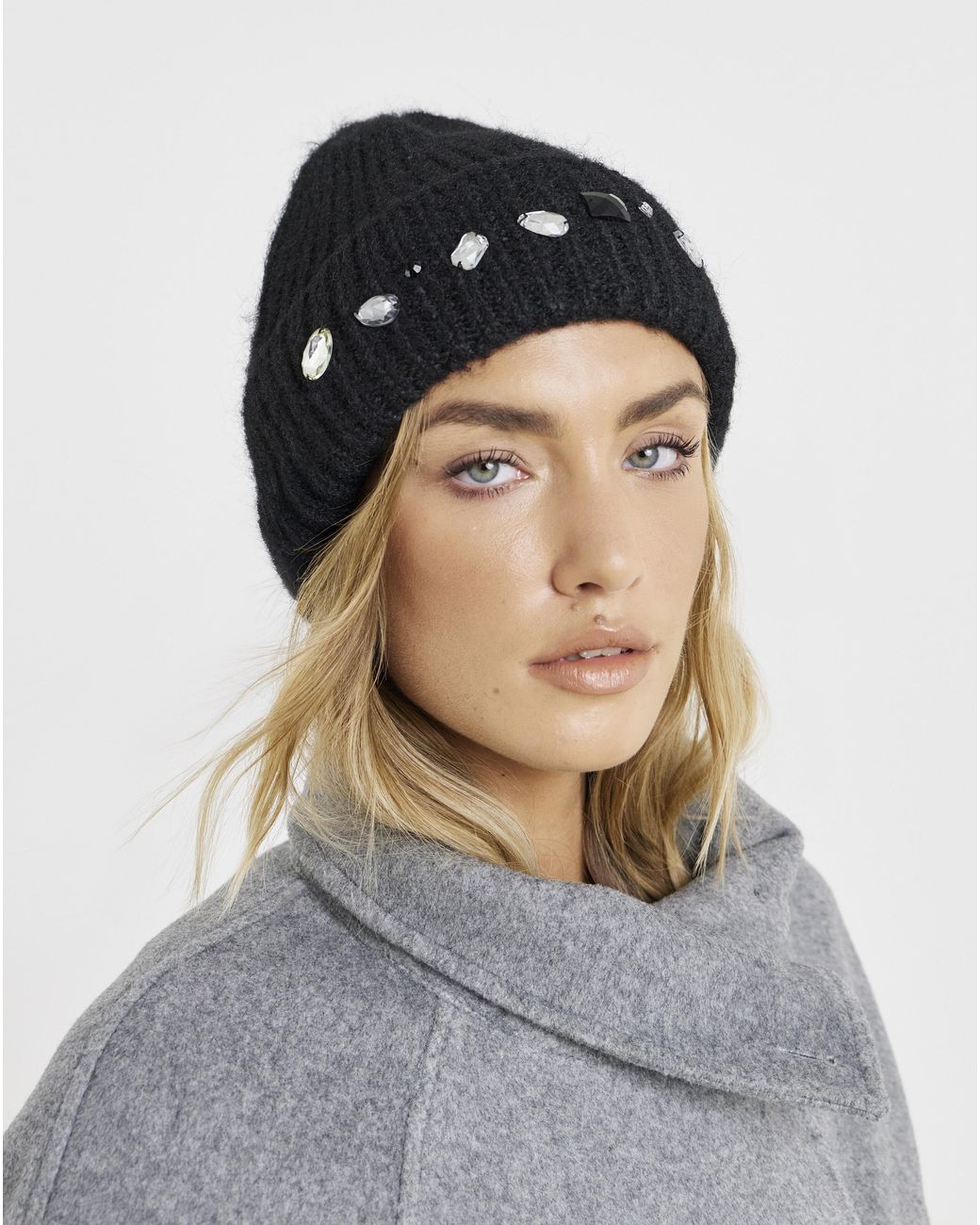 JD Williams Black Jewel Embellished Hat & Handwarmer Set