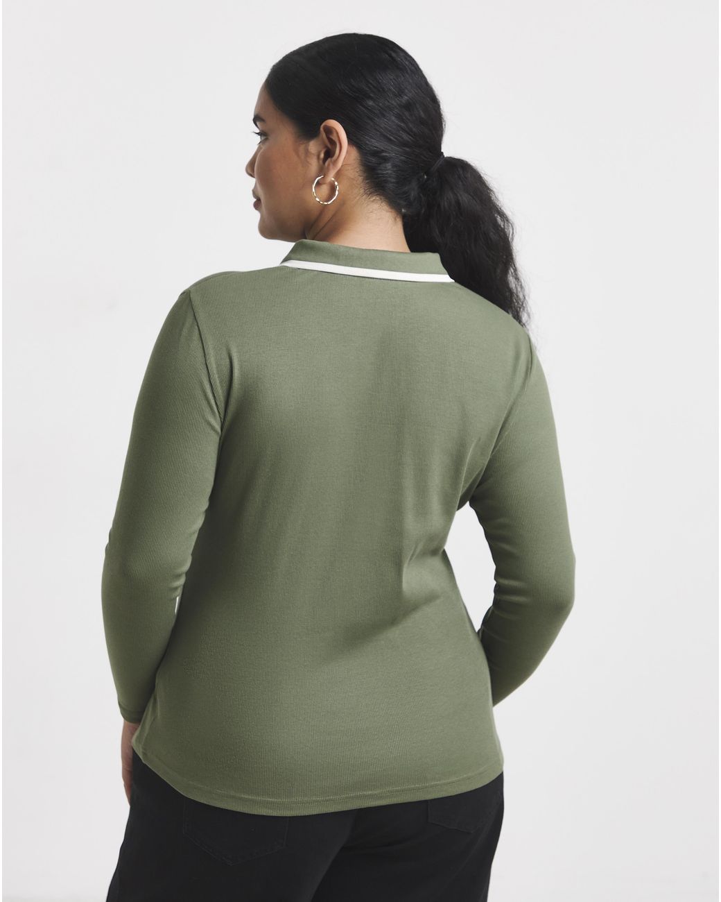 Simply Be Green Ls Rib Polo Neck With Contrast