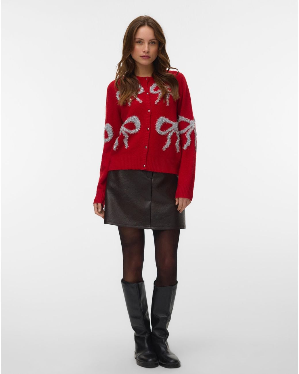 Vero Moda Red Sparkle Bow Cardigan