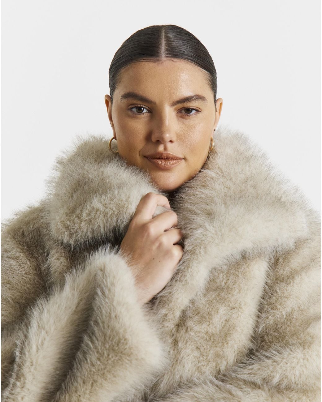 Simply Be White Mid Length Faux Fur Coat