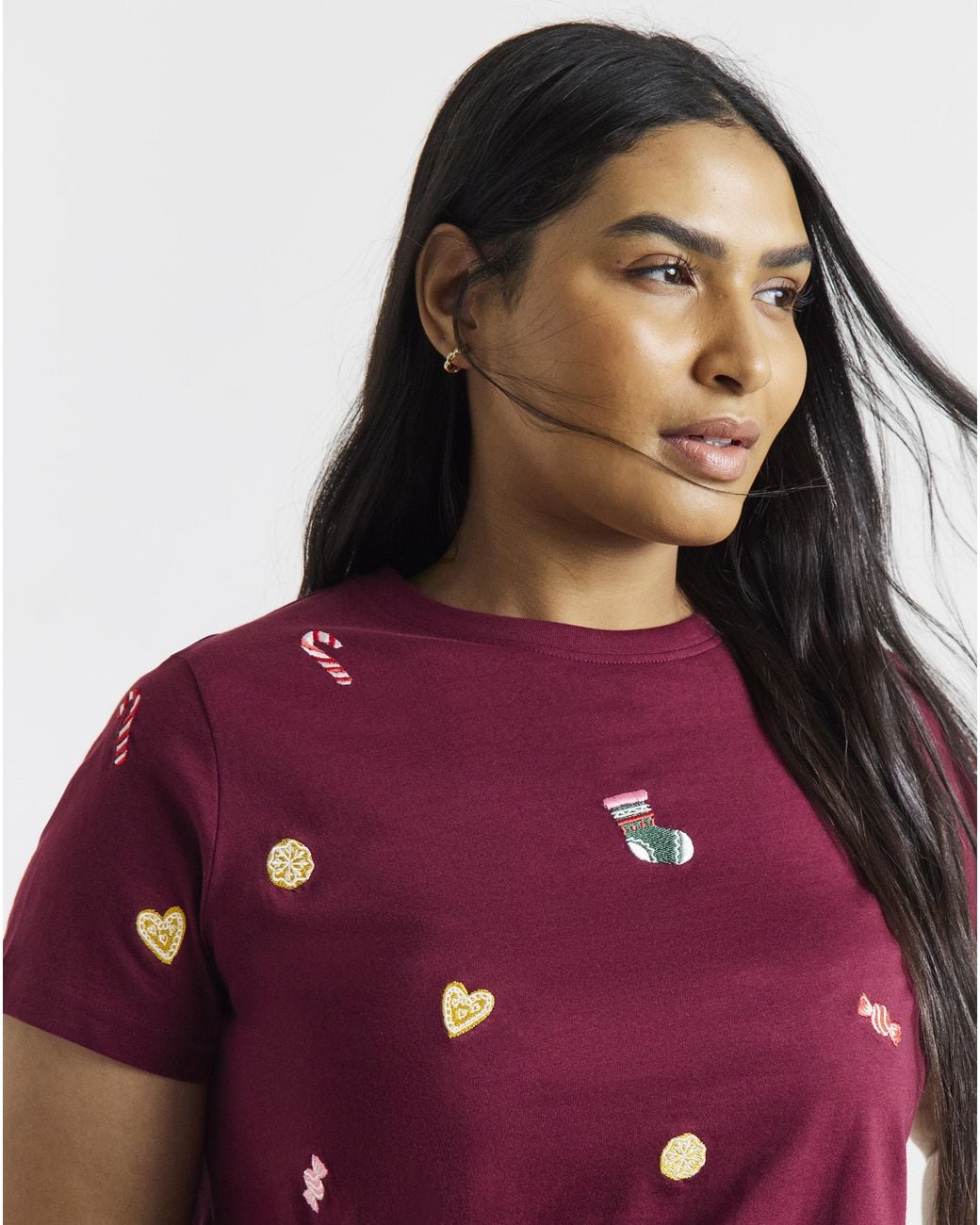 Simply Be Purple All Over Christmas Emb Tee