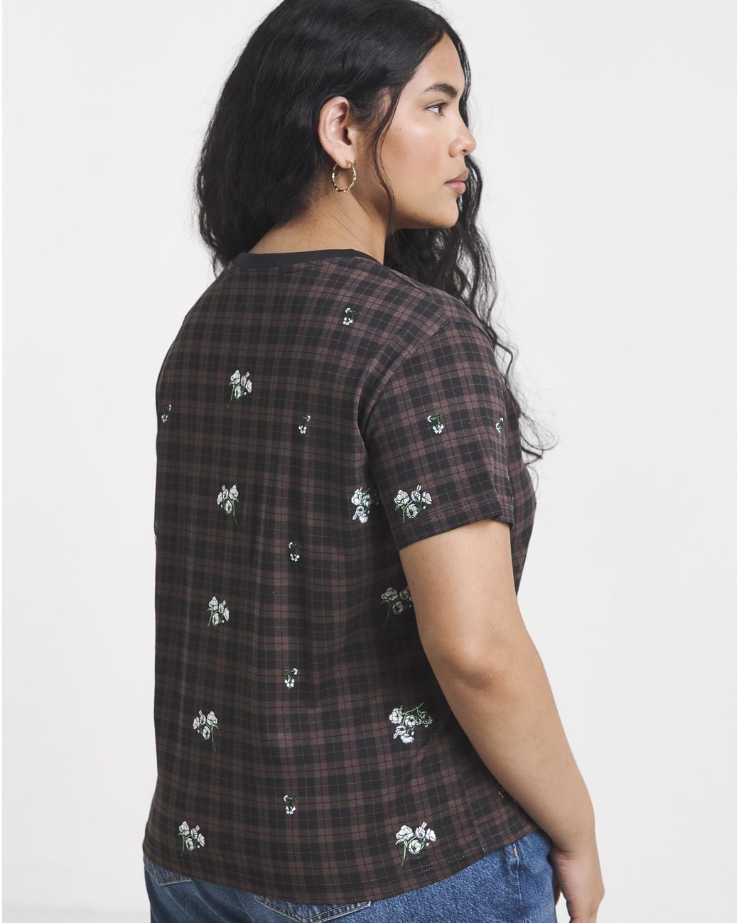 Simply Be Black Ditsy Floral Emb Tee