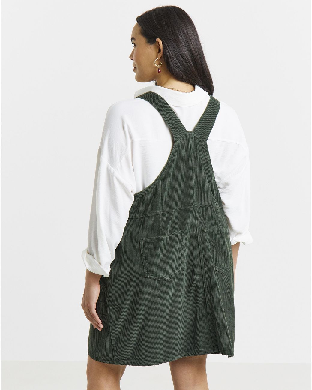Simply Be Green Cord Mini Dungaree Dress