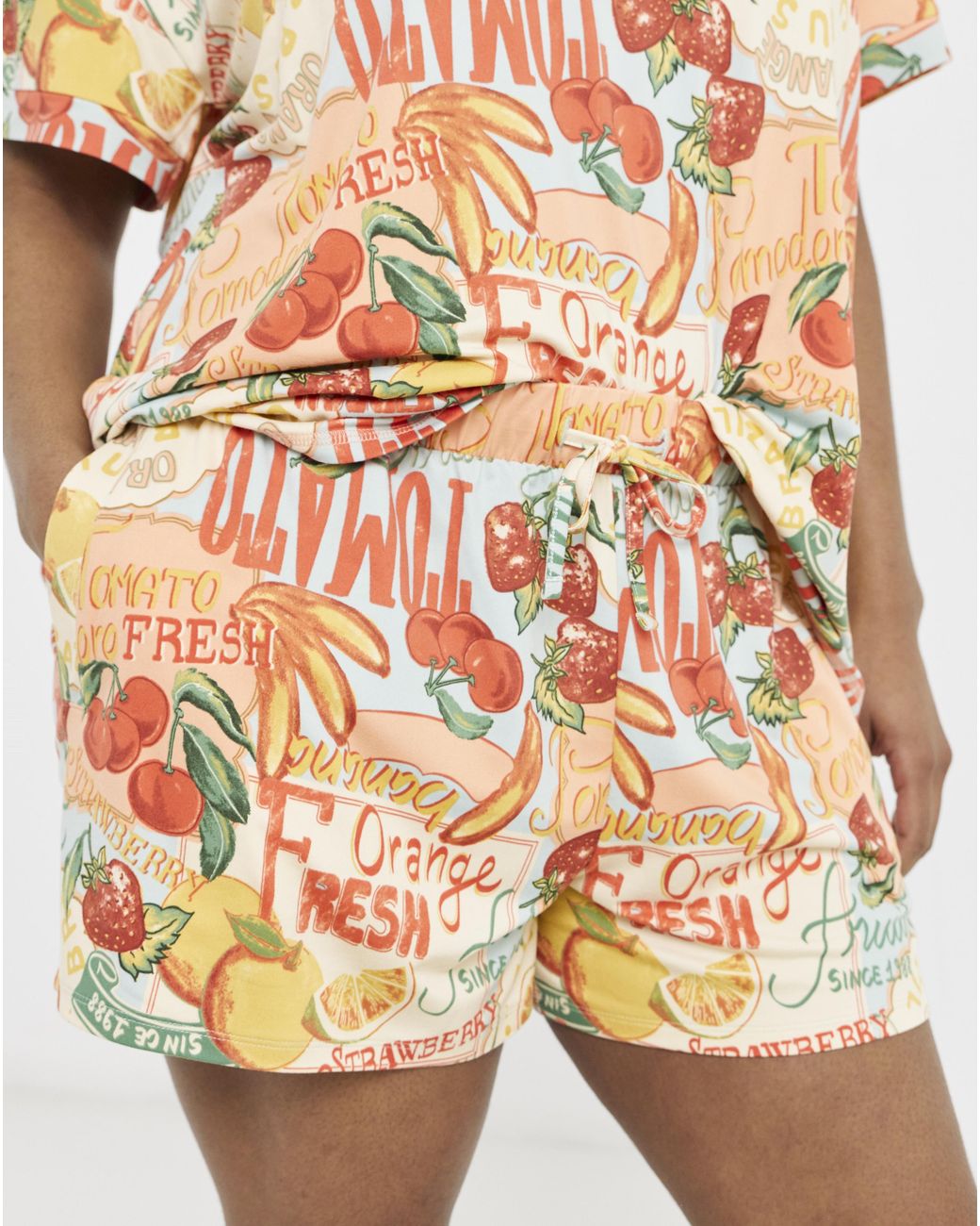 Figleaves Orange Fruit Shortie Pyjama Set