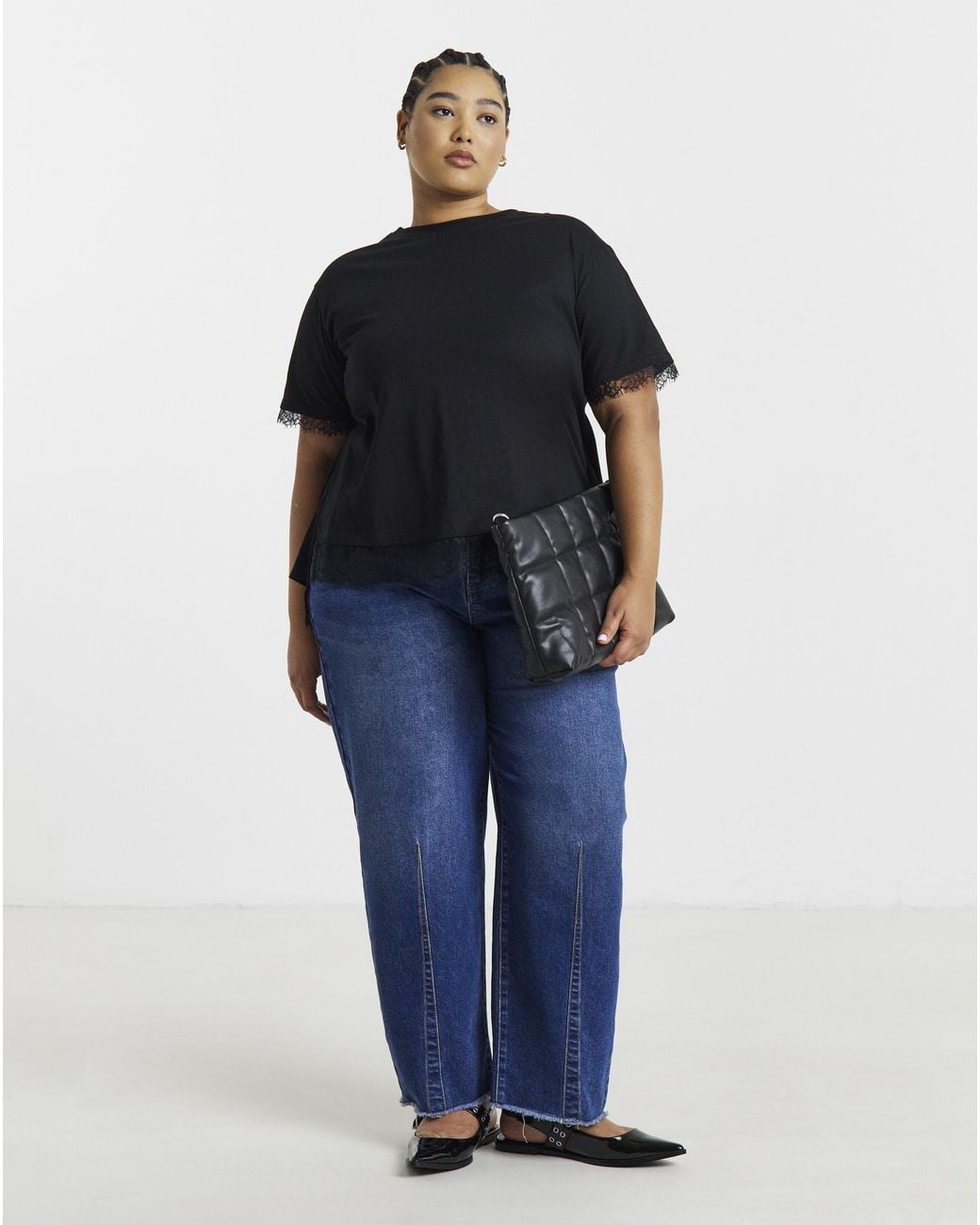 Simply Be Black Lace Insert Back Tee