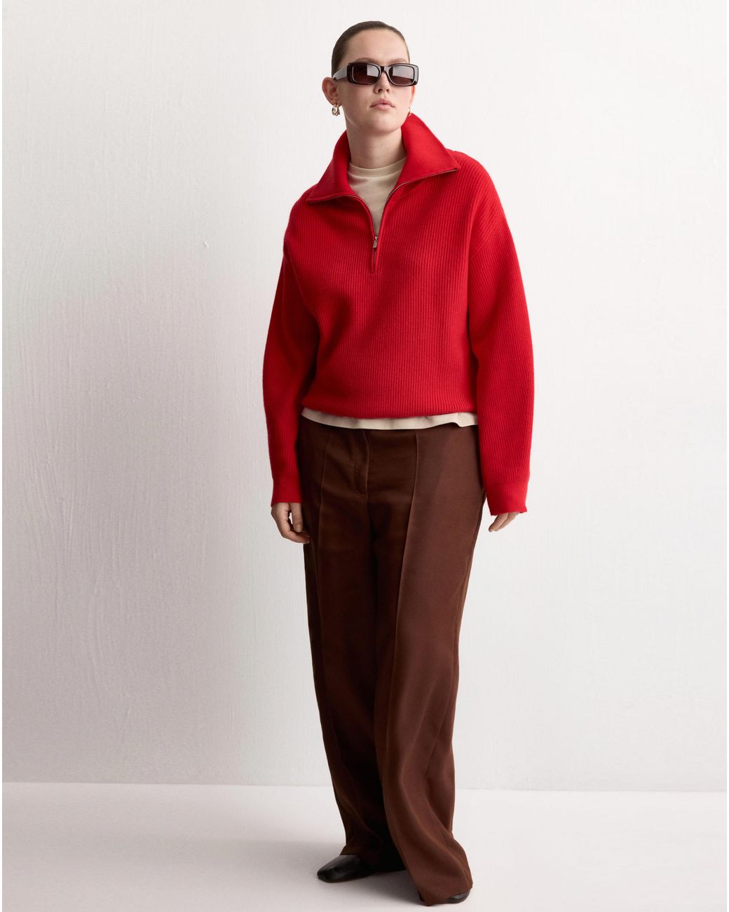 Mango Red High-Waisted Lyocell Trousers