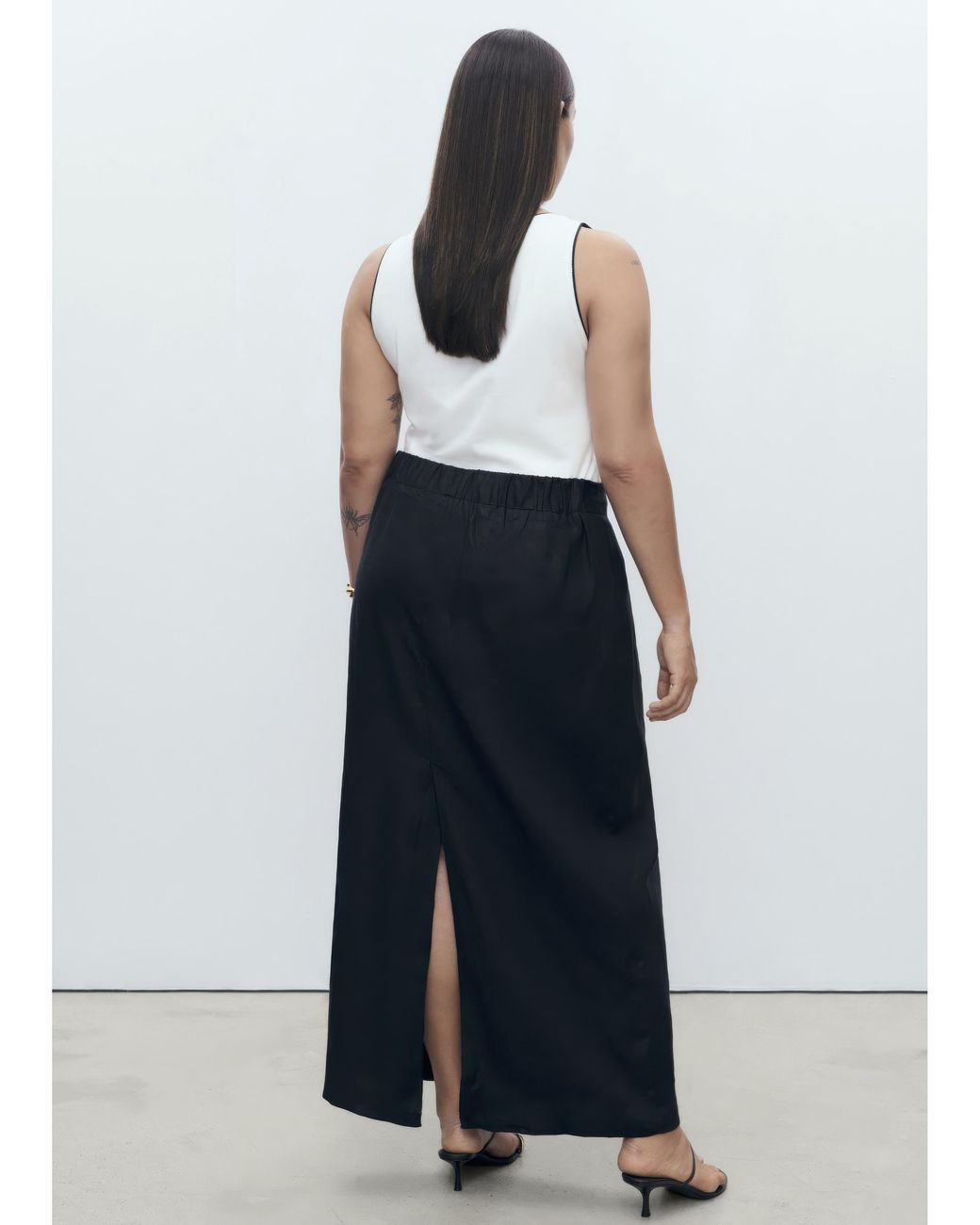 Mango White Midi Satin Skirt