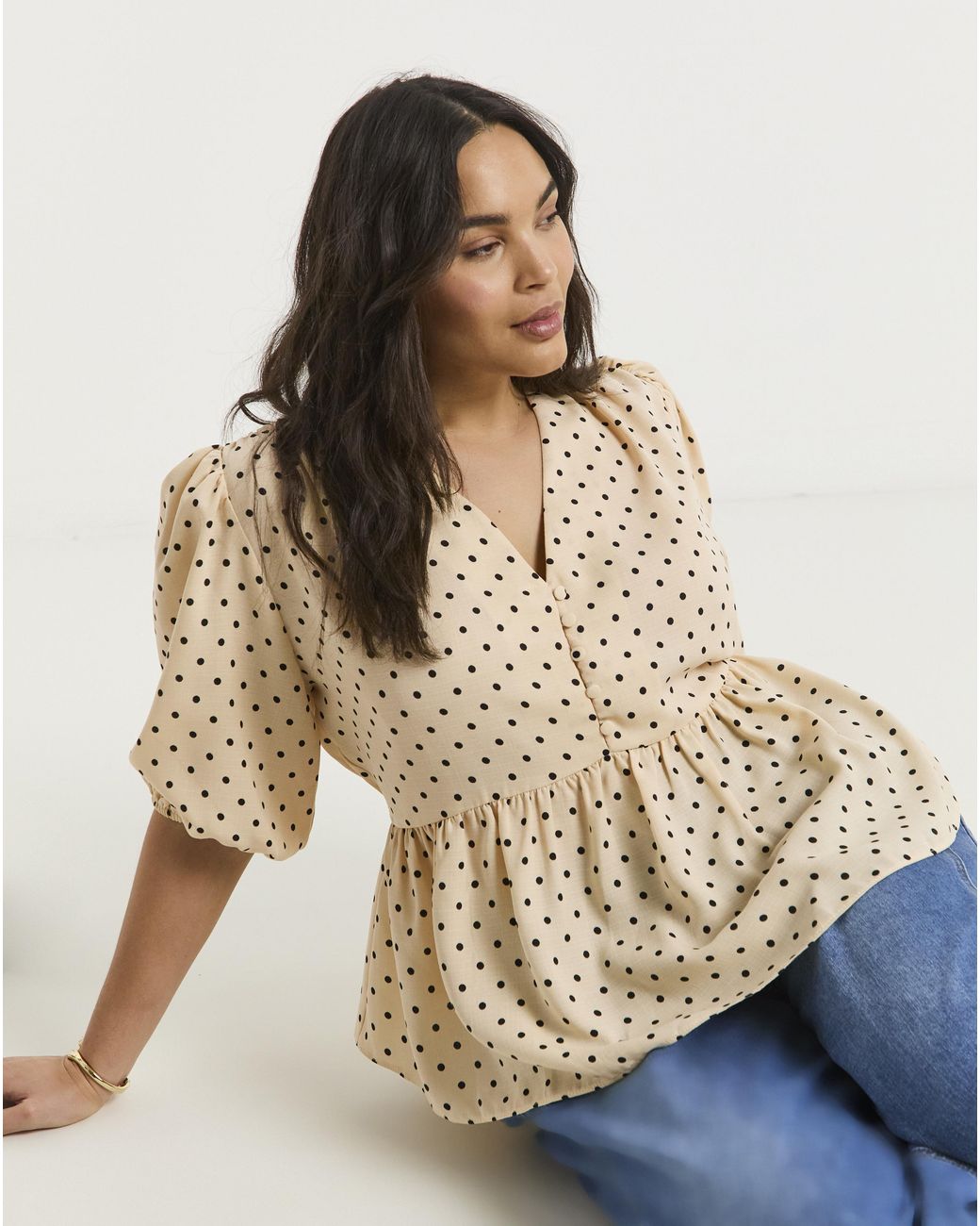 Simply Be Natural Button Through Peplum Blouse