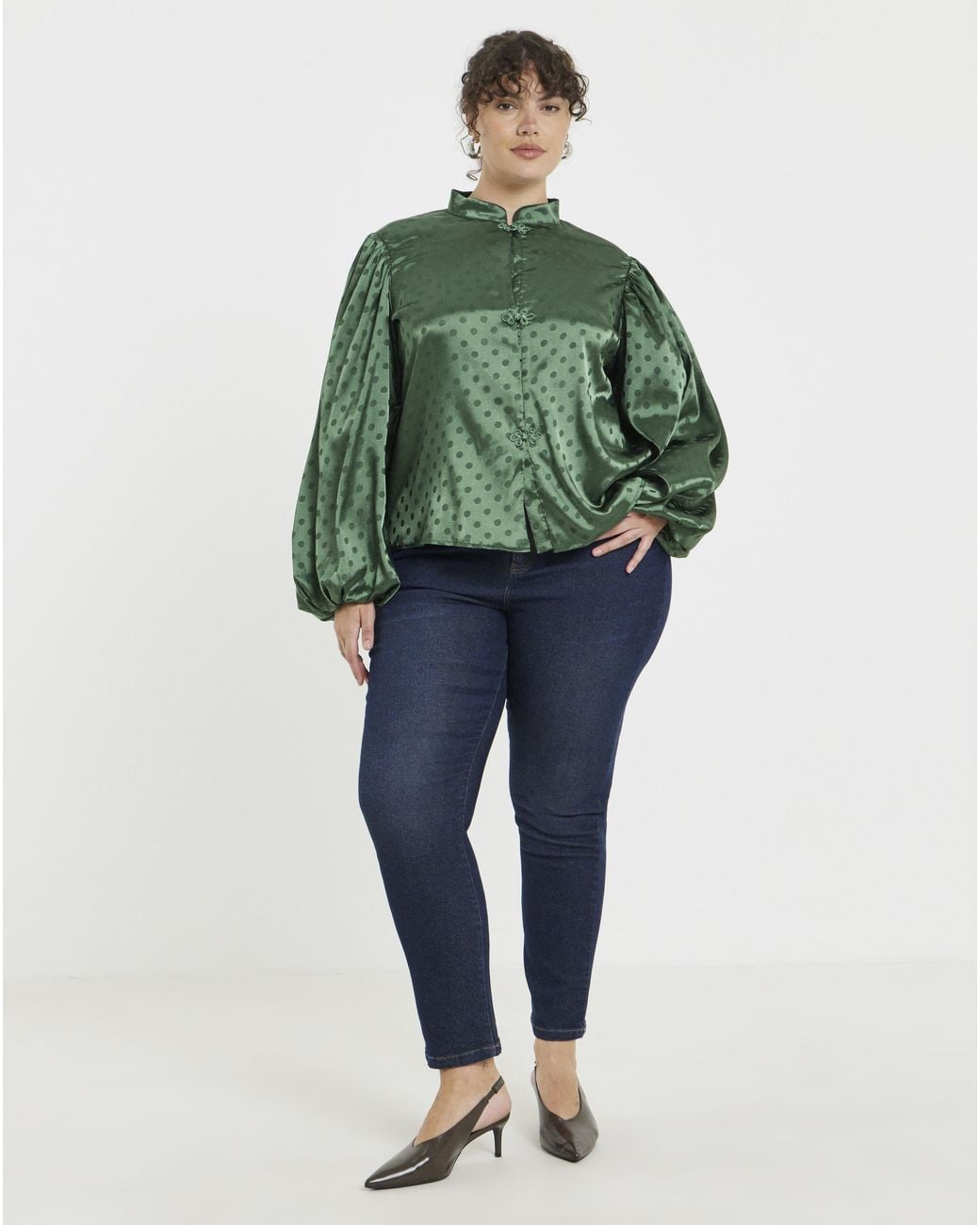 Simply Be Green Spot Mandarin Blouse