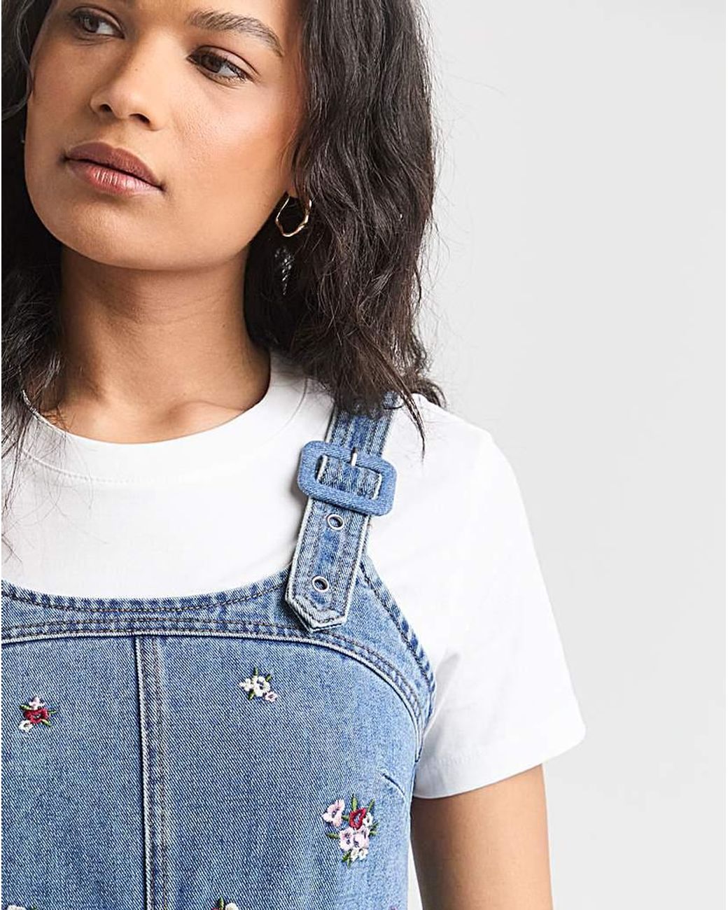 Simply Be Blue Floral Embroidered Apron Dress
