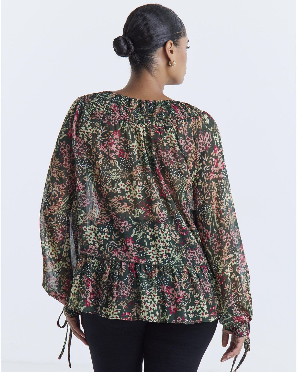 Simply Be Gray Ditsy Shirred Blouse