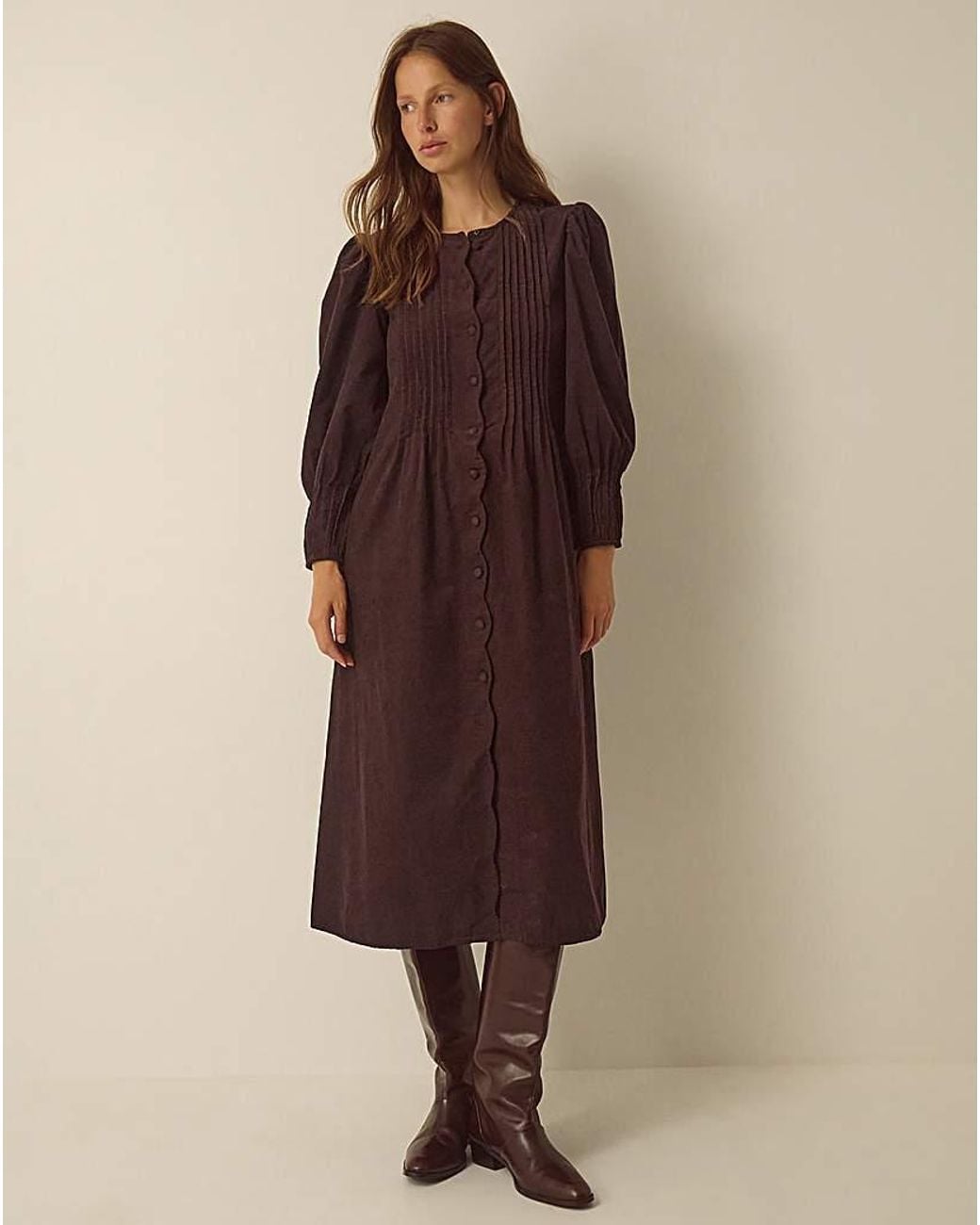 Monsoon Brown Cosima Scallop Corduroy Dress