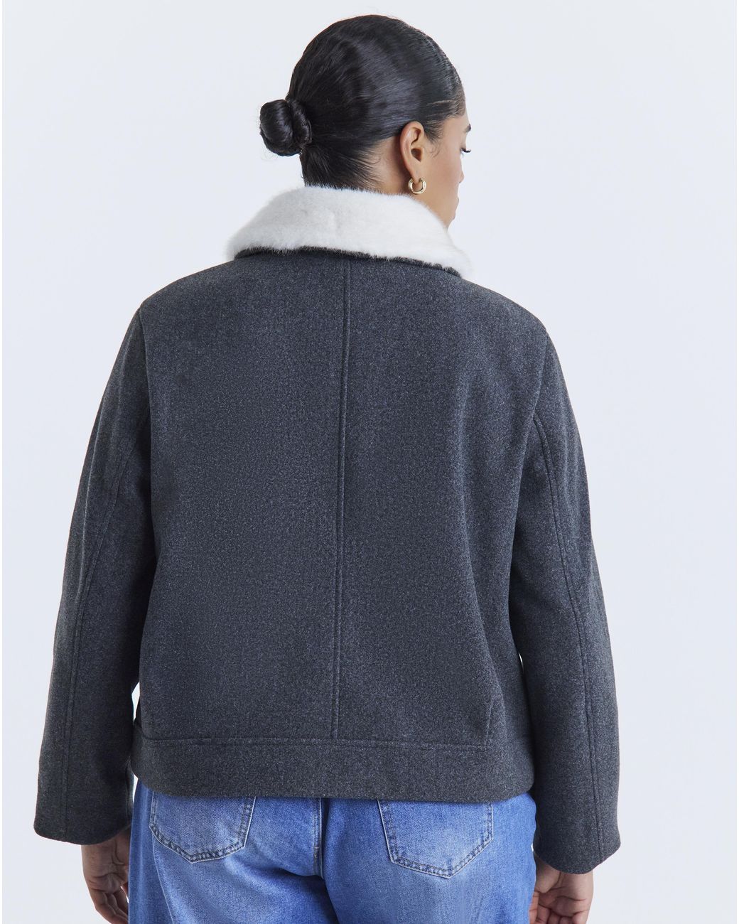 Simply Be Blue Fur Collar Short Jacket