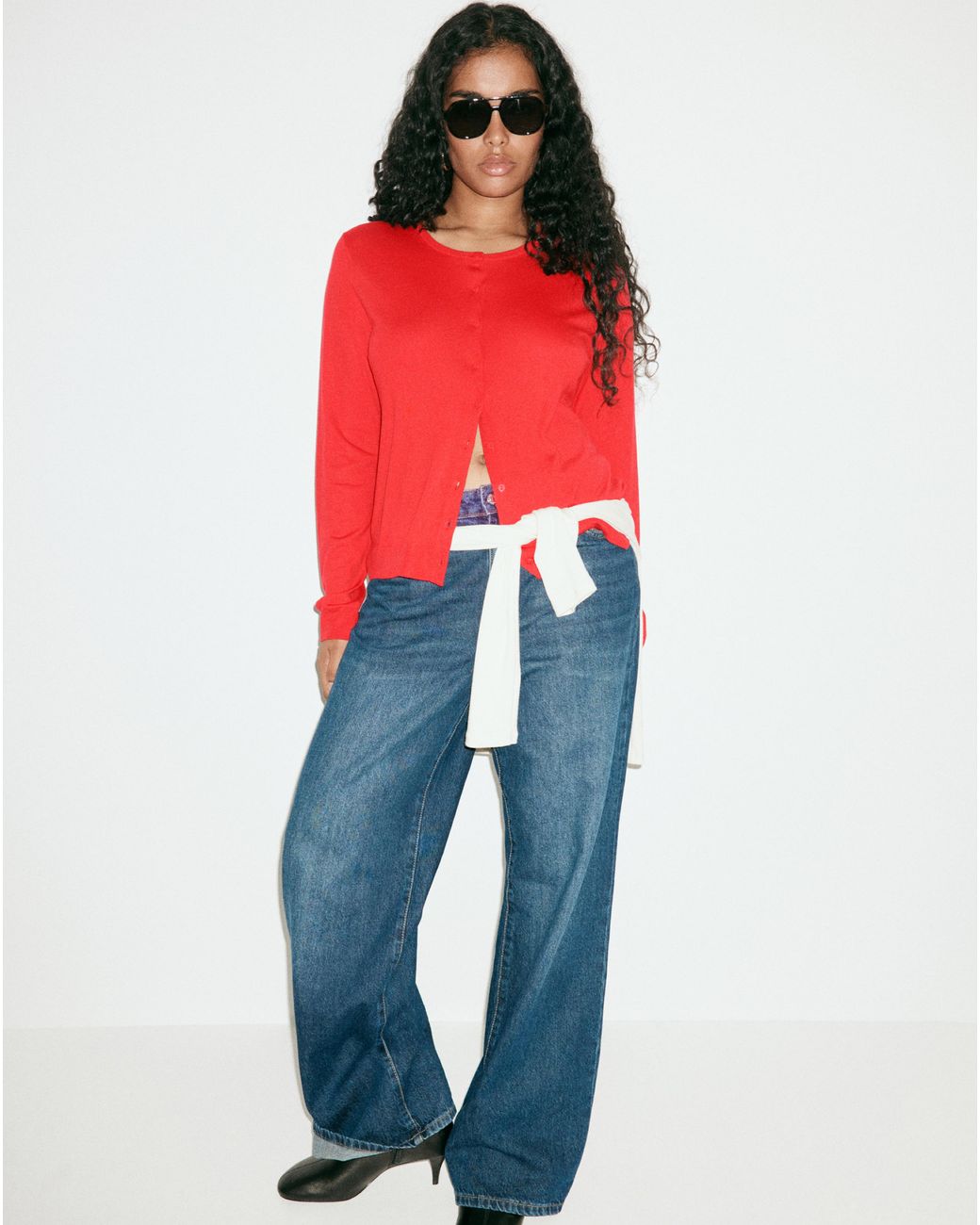 Mango Red Knitted Button Cardigan