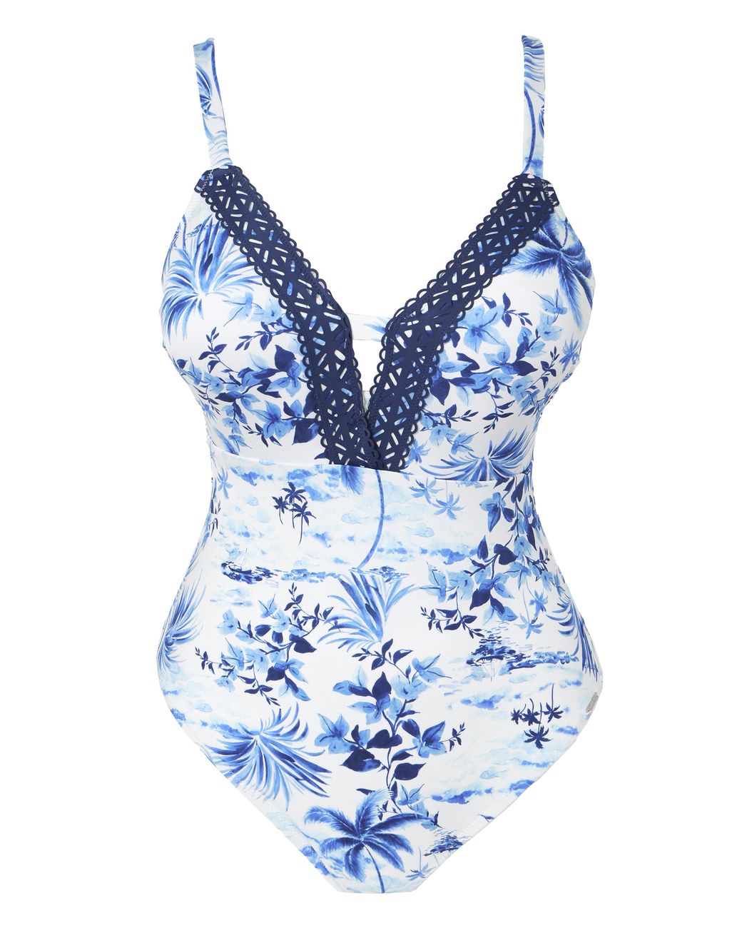 Figleaves Blue Lisbon Plunge Halterneck Swimsuit