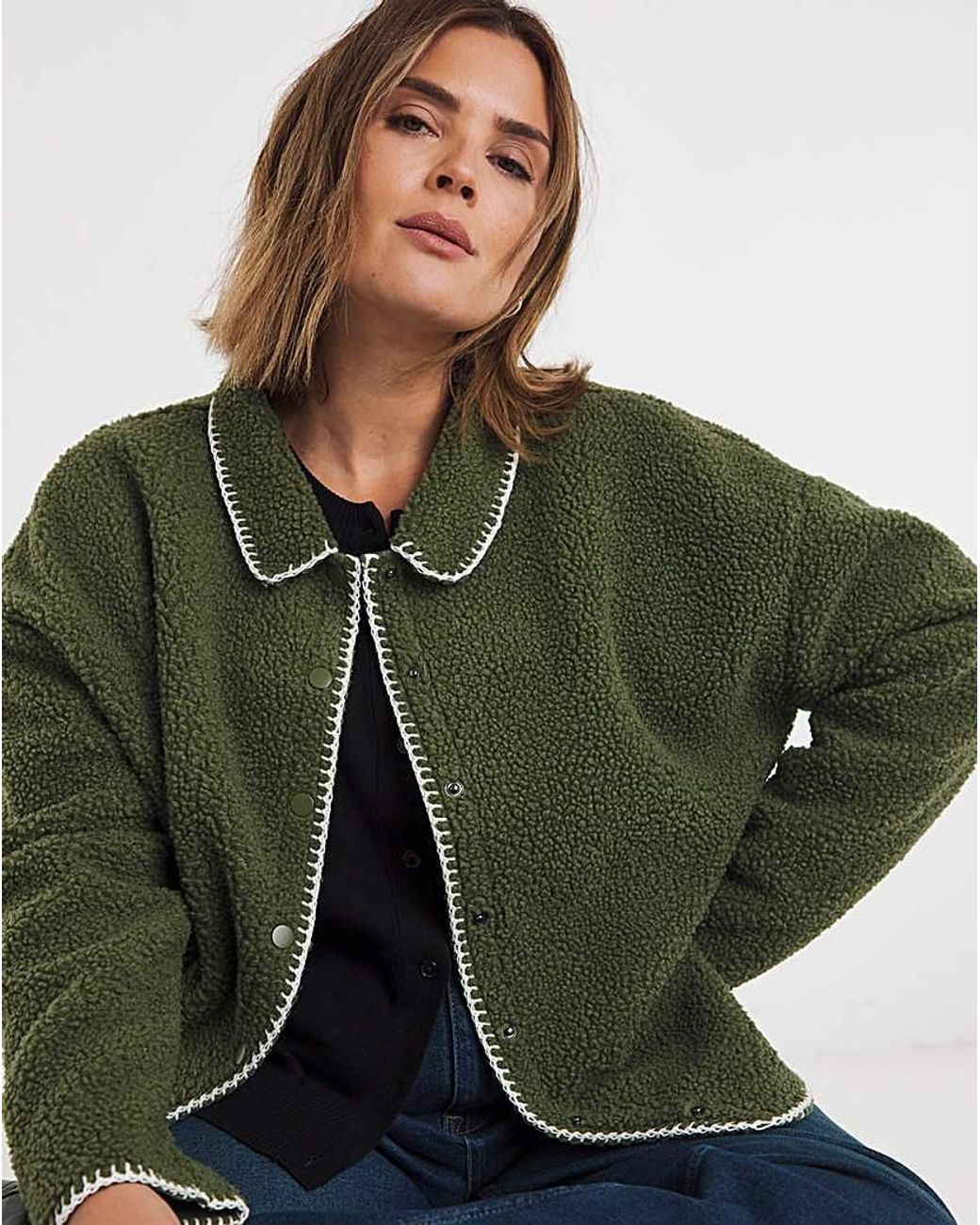 Simply Be Green Whipstitch Teddy Button Through