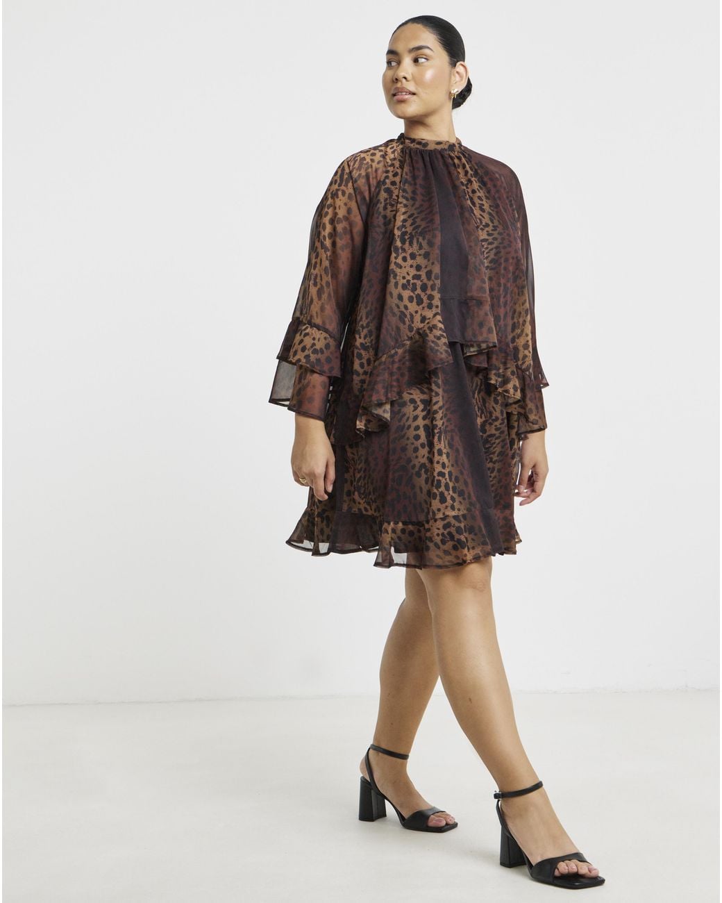 Simply Be Brown Leopardt Skater Dress