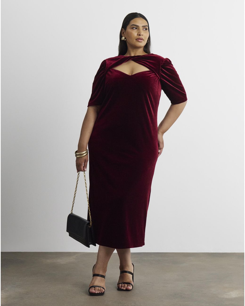 Joanna Hope Red Velour Midi Dress