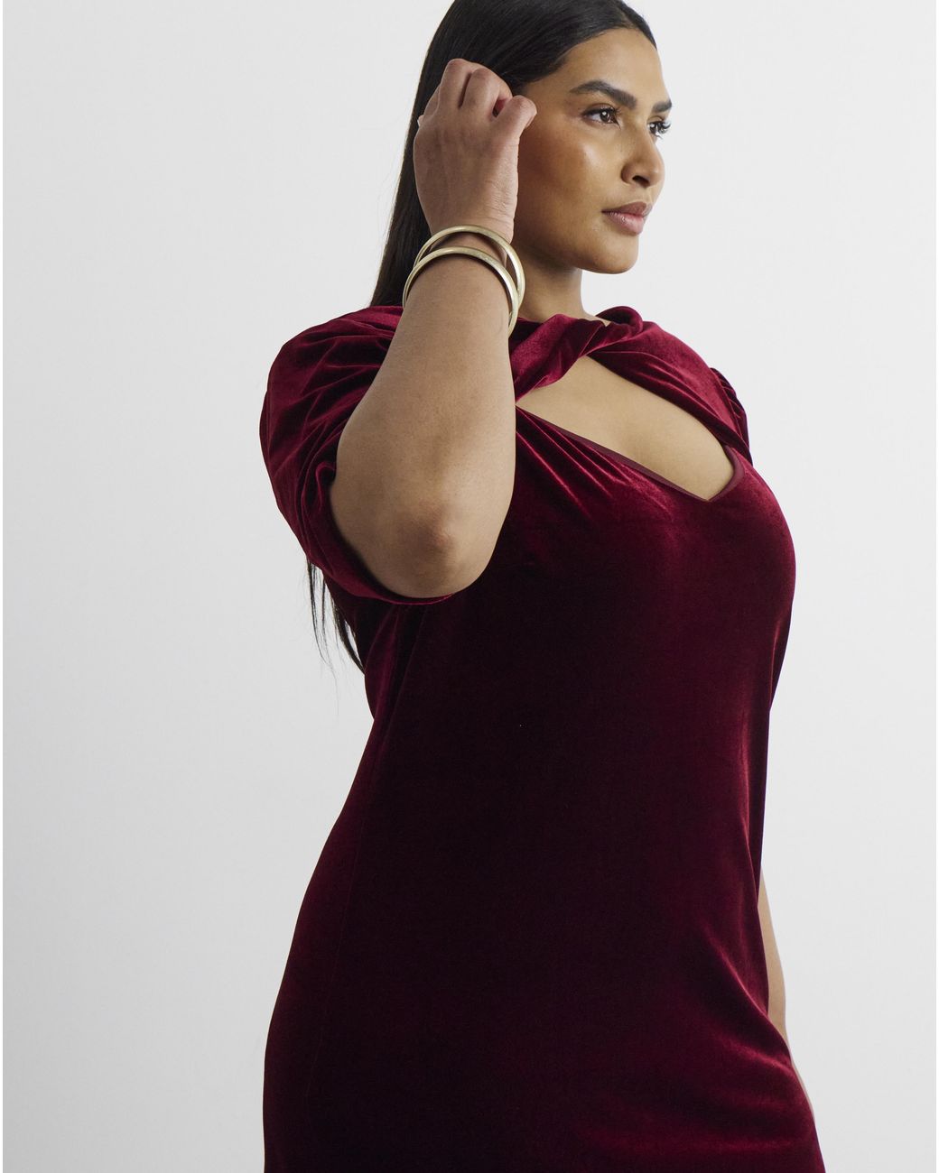 Joanna Hope Red Velour Midi Dress