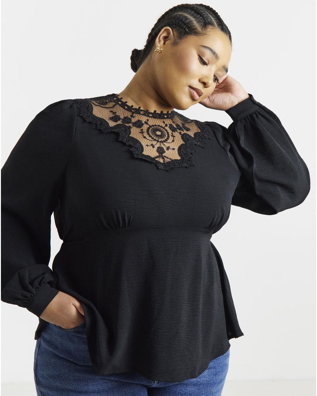 Simply Be Black Lace Insert Blouse