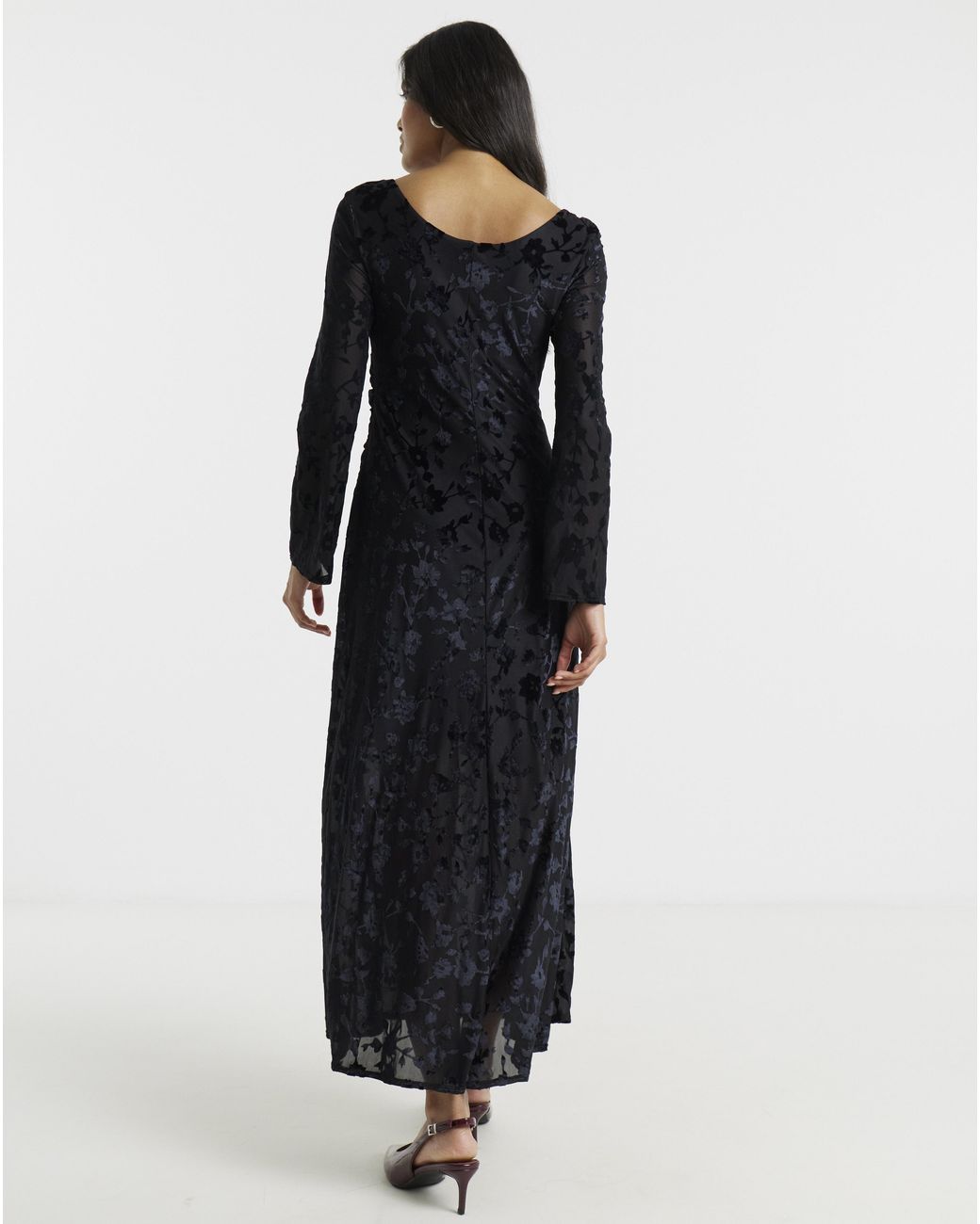 Flounce London Black Burnout Detail Maxi Dress