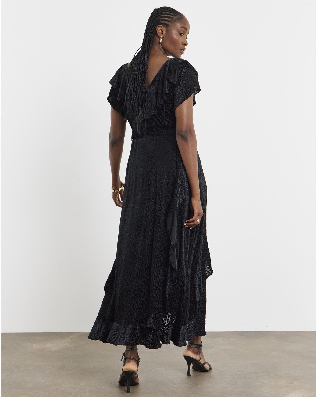 Joanna Hope Black Maxi Ruffle Burnout Dress