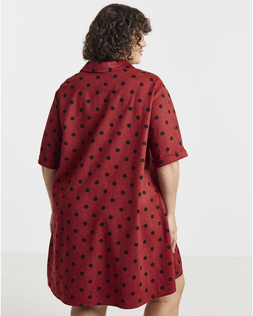 Simply Be Red Spot Print Suedette Shift Shirt Dress