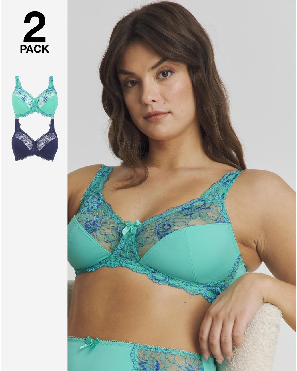 Pretty Secrets Blue 2 Pack Ella Lace Non Wired Full Cup Bras