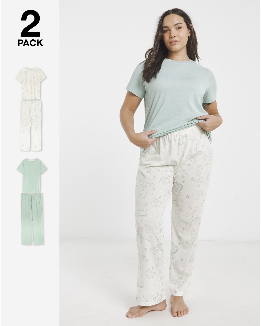 Simply Be White Value 2 Pack Pyjama Sets