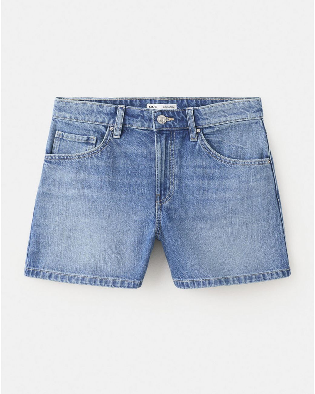 Mango Blue Straight Mid-Rise Denim Shorts