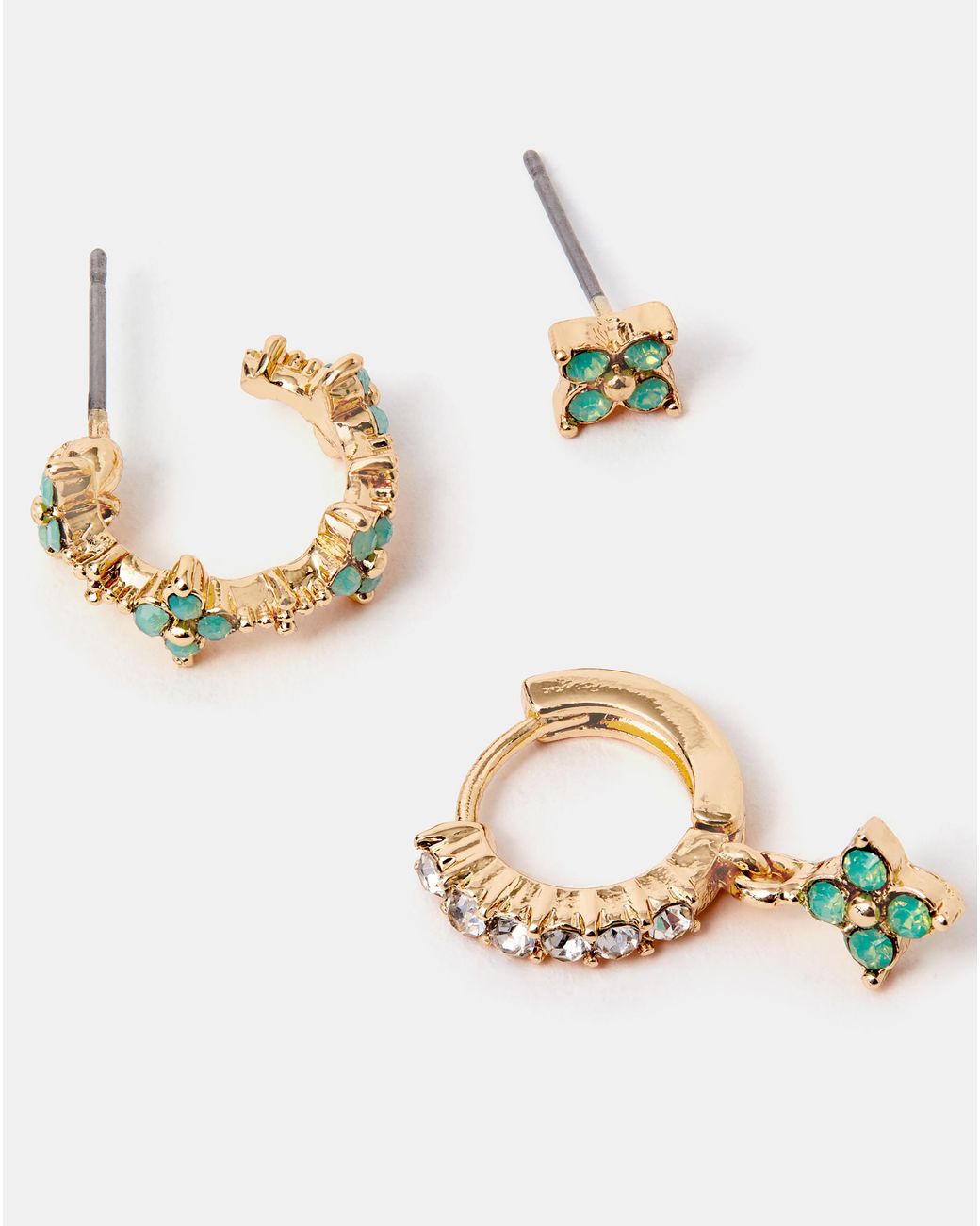 Accessorize Metallic Flower Stud & Hoop Earrings
