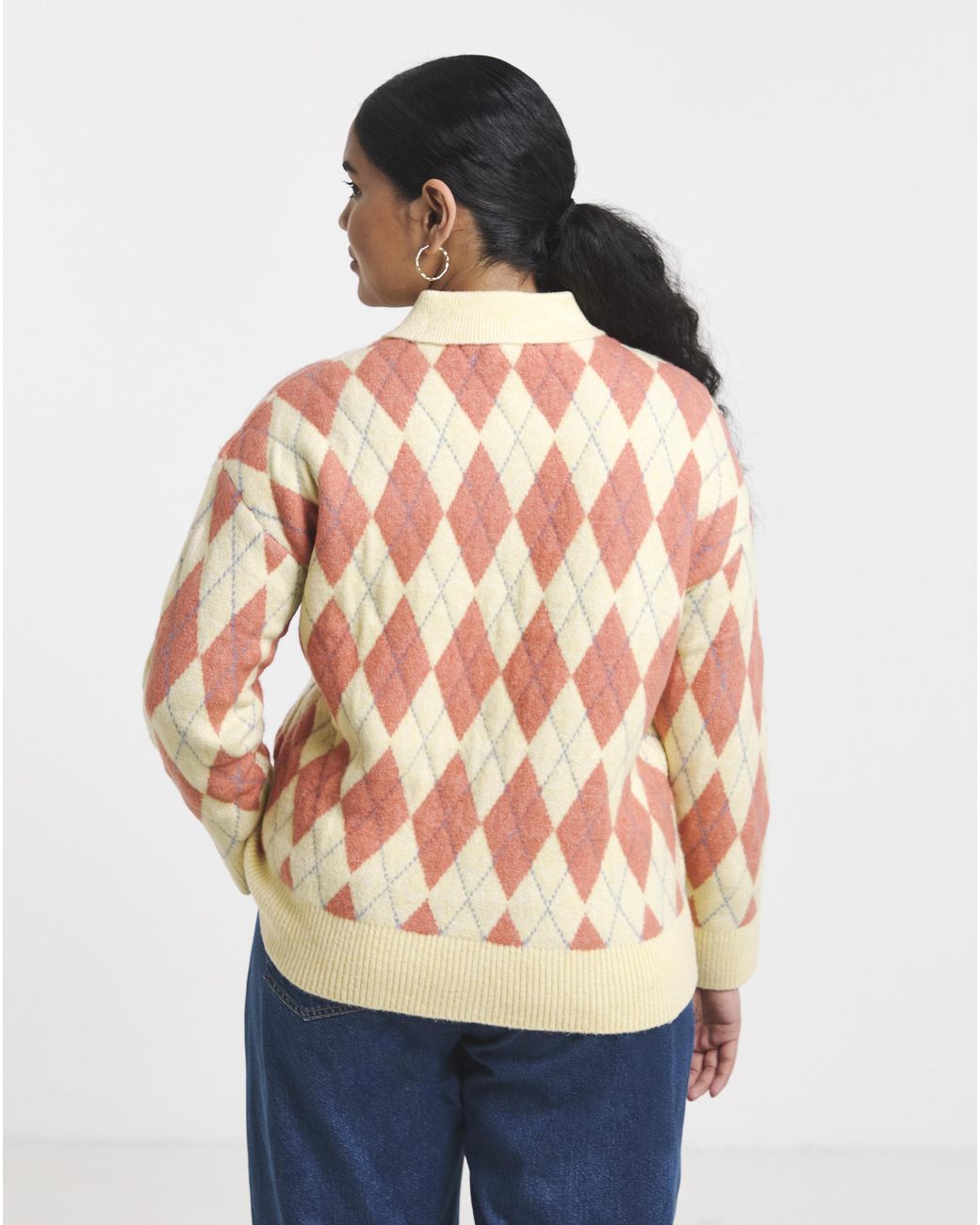 Simply Be Orange Argyle Polo Jumper