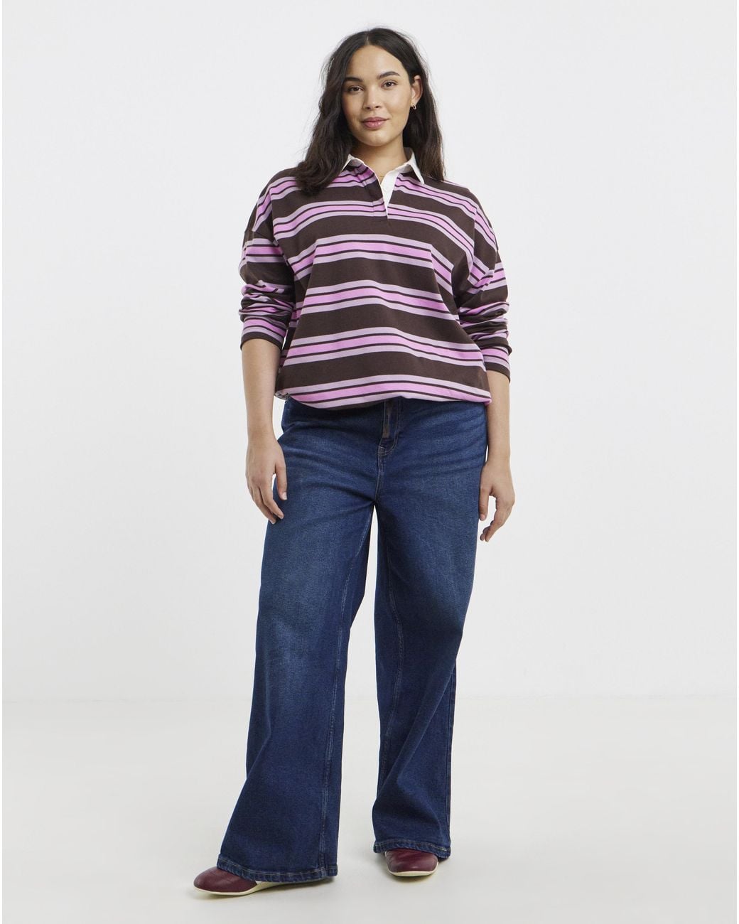 Simply Be Purple Stripe Bubble Hem Polo