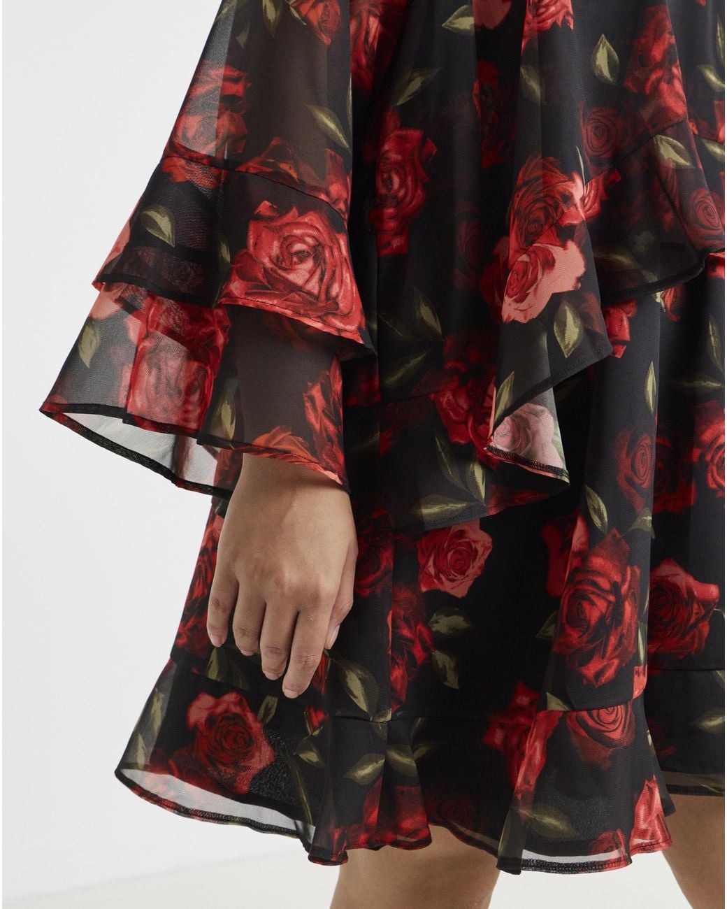 Simply Be Red Rose Print Frill Skater Dress