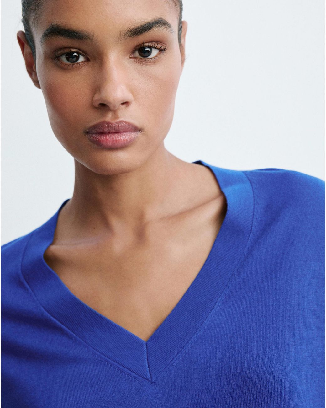 Mango Blue V-Neck Knit Sweater