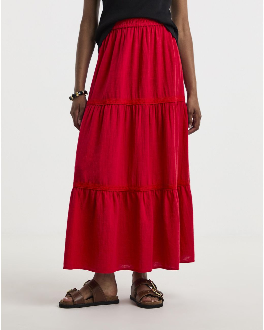 Pieces Red Tohime High Woven Skirt Lacetapes