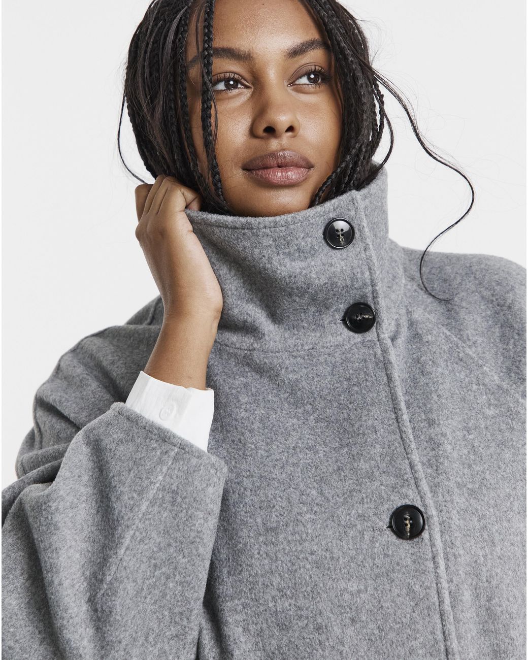 Simply Be Blue Funnel Neck Faux Wool Coat