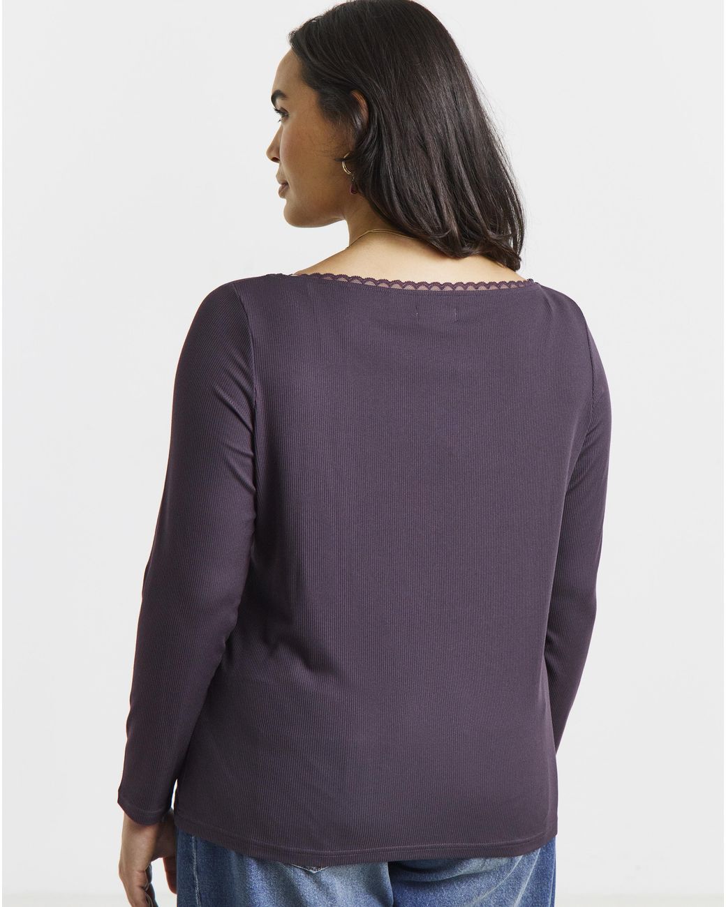 Simply Be Purple Lace Slash Neck Ls
