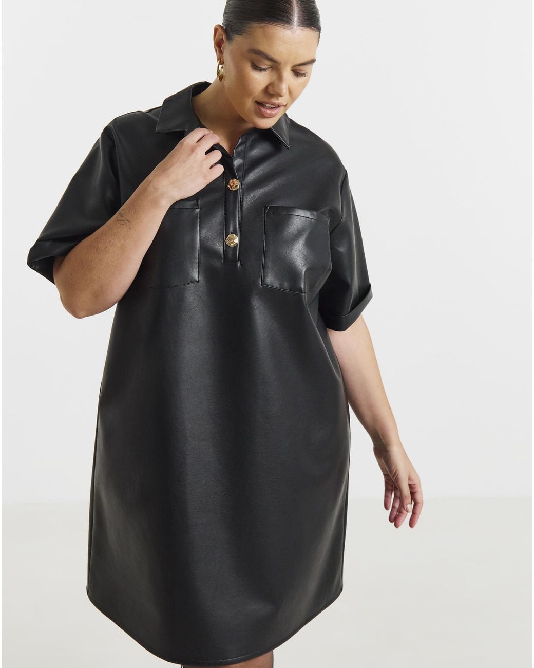 Simply Be Black Pu Shirt Dress