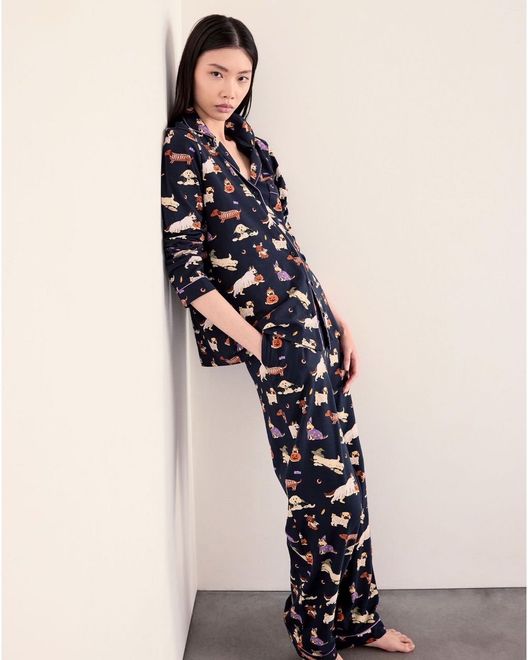 Chelsea Peers Blue Classic Long Button Up Set