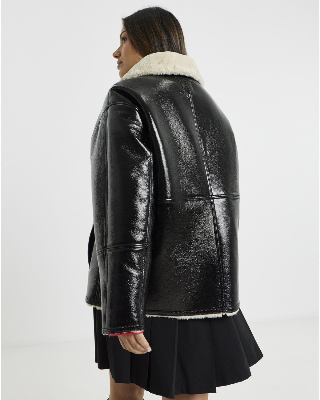 Simply Be Gray Sbe Lacquered Aviator Jacket
