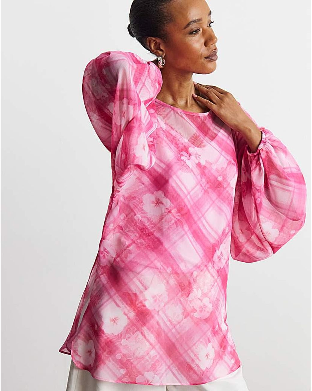 Joanna Hope Pink Check Print Blouse