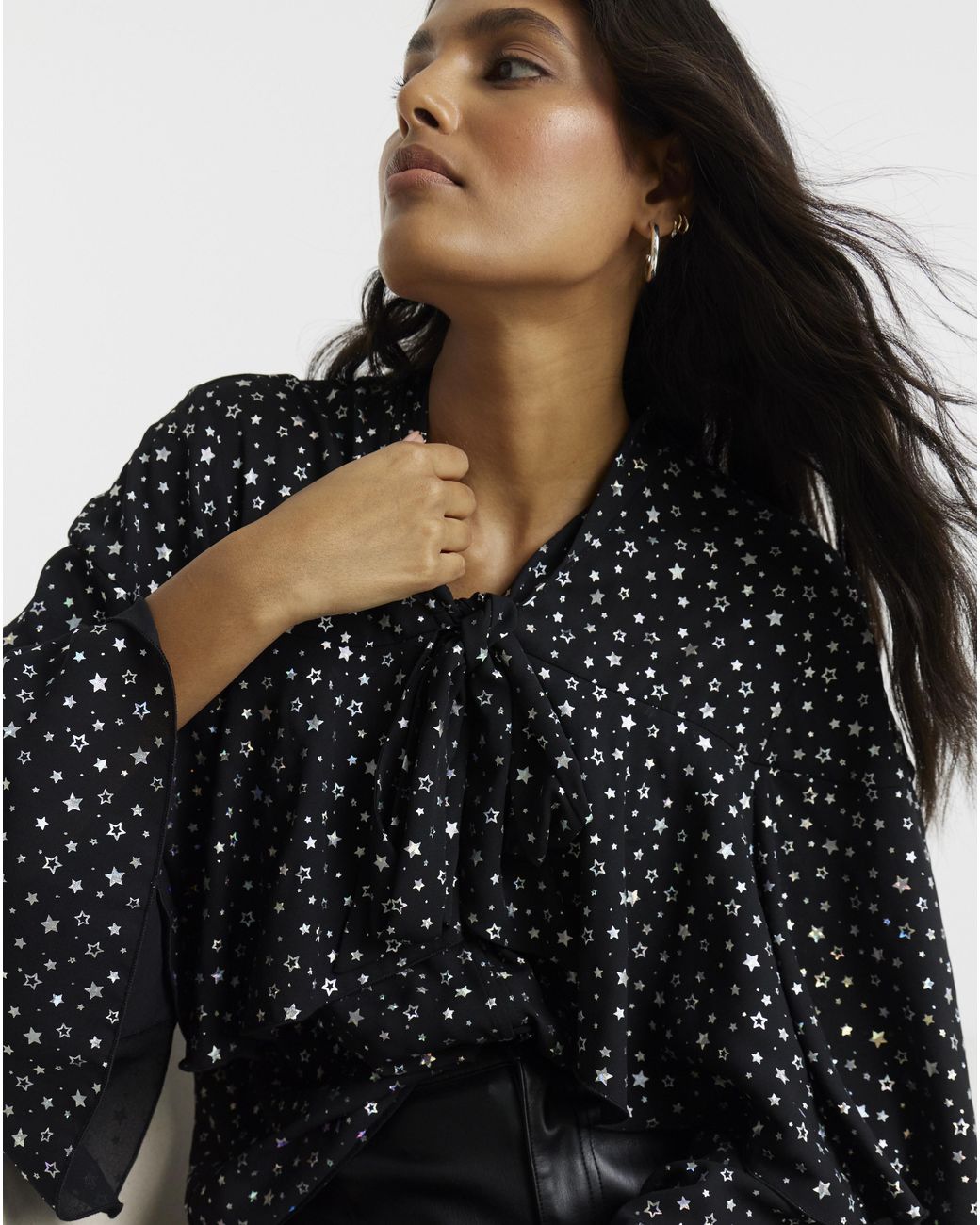 Twisted Wunder Black Chiffon Foil Blouse