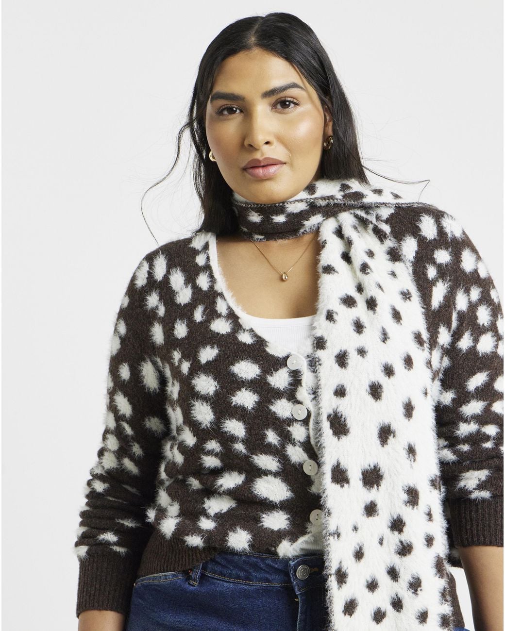 Simply Be White Doe Print Fluffy Cardigan