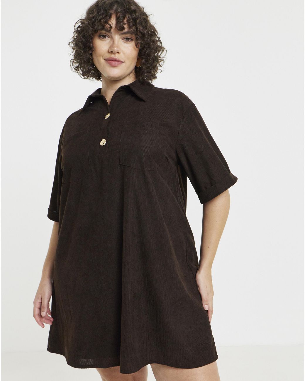 Simply Be Black Cord Shirt Dress