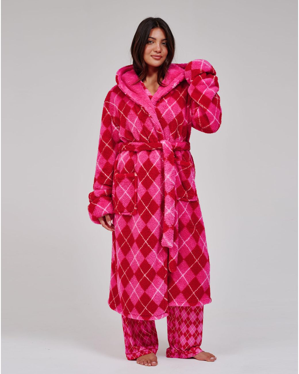 Loungeable Red Argyle Midi Dressing Gown
